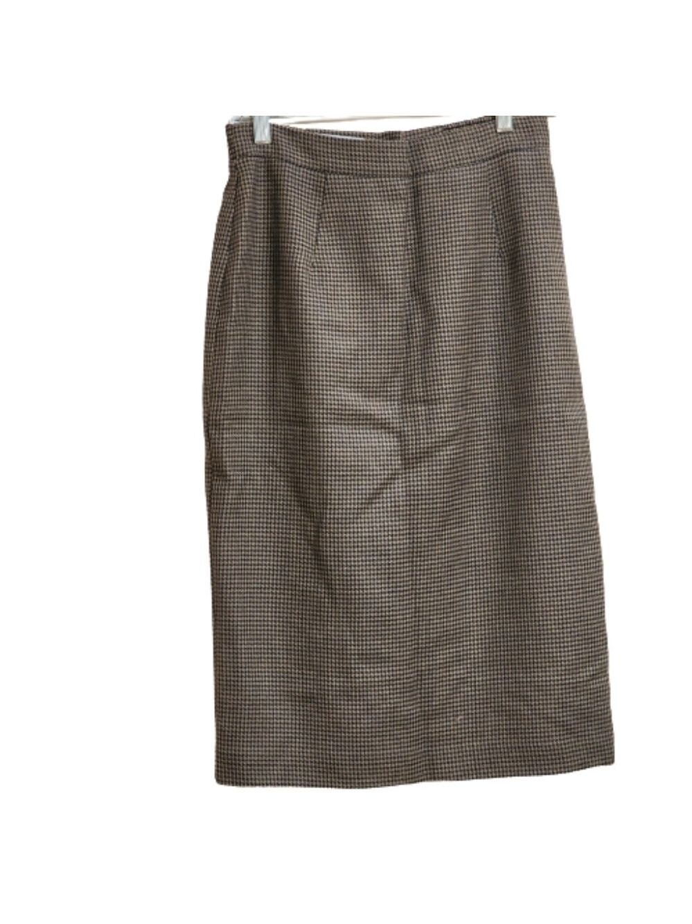 Vintage Via Moda houndstooth wool blend midi pencil skirt color tan blue size S